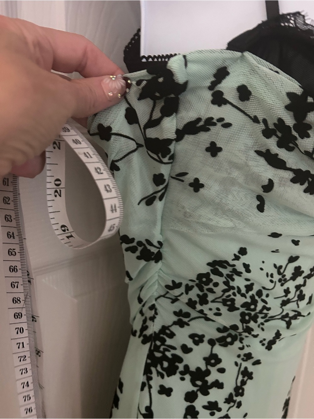 Mint Green Floral Slip Dress with Black Lace Trim by FORE, NWOT, Sz Medium - Picture 4 of 8